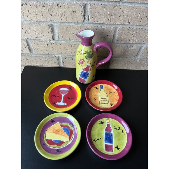 Jennifer Brinley Certified International Cheese/Wine Small Pitcher  Snack Plates - Picture 2 of 16